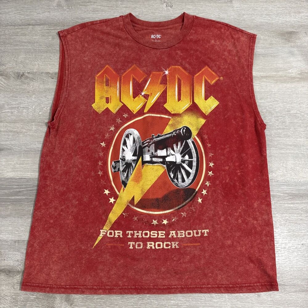 AC/DC Shirt For Those About To Rock Cannon Men's Red Sleeveless Tank Large